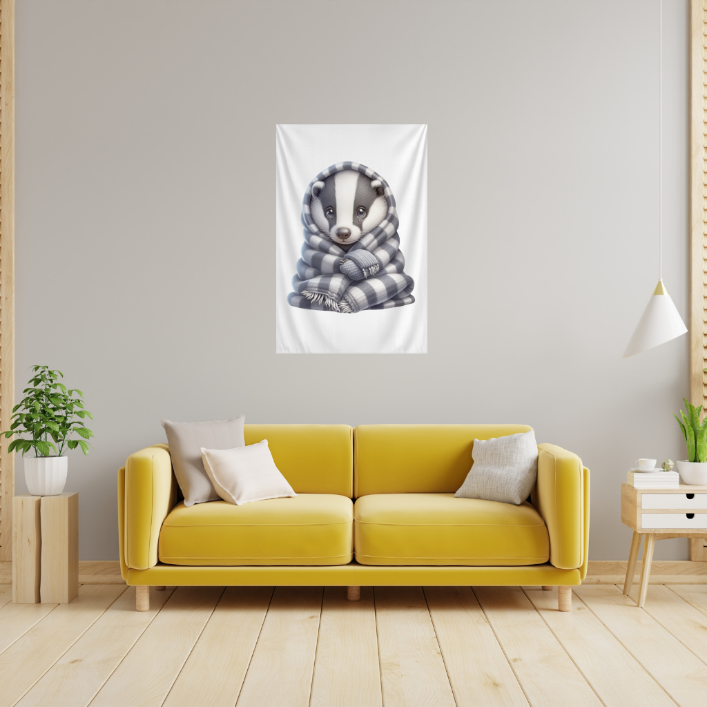 Cozy Baby Badger Wrapped in Blanket Wall Tapestry
