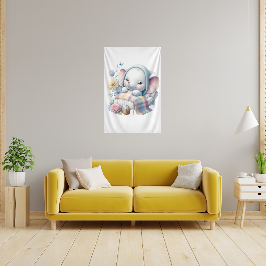 Sleeping Baby Elephant in Bed Wall Tapestry