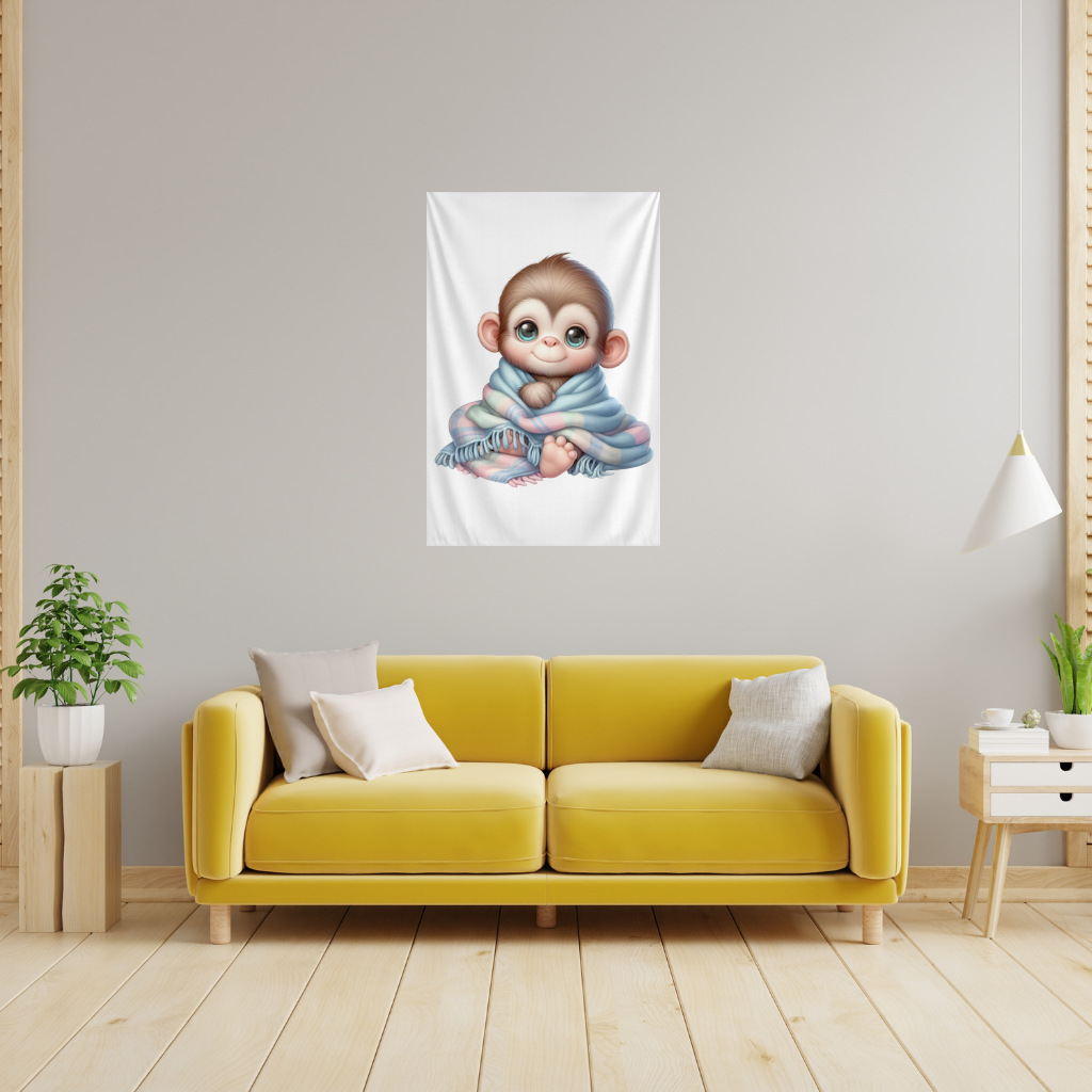 Cute Baby Monkey Wrapped in Blanket Wall Tapestry