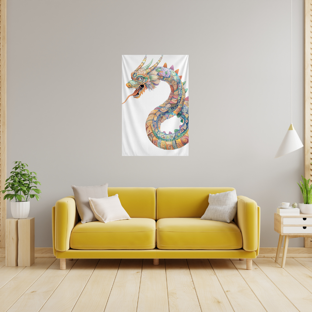 Colorful Mosaic Chinese Dragon Wall Tapestry