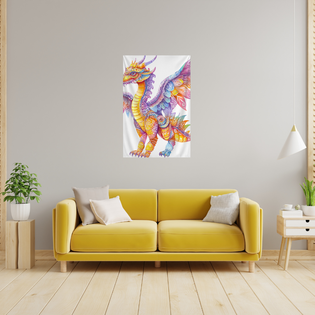 Vibrant Rainbow Mythical Dragon Wall Tapestry