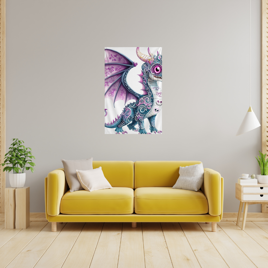Purple Sugar Skull Dragon Wall Tapestry