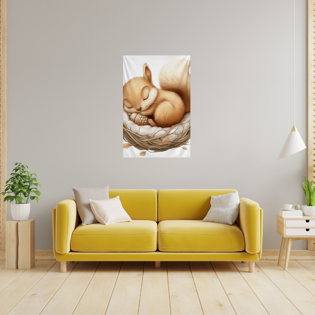 Sleeping Baby Squirrel in Nest Wall Tapestry