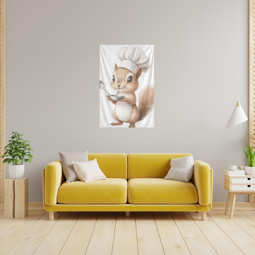 Whimsical Little Chef Squirrel Wall Tapestry