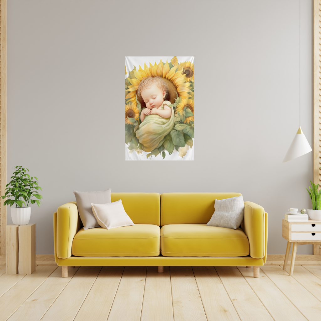 Sleeping Baby in Sunflower Wall Tapestry
