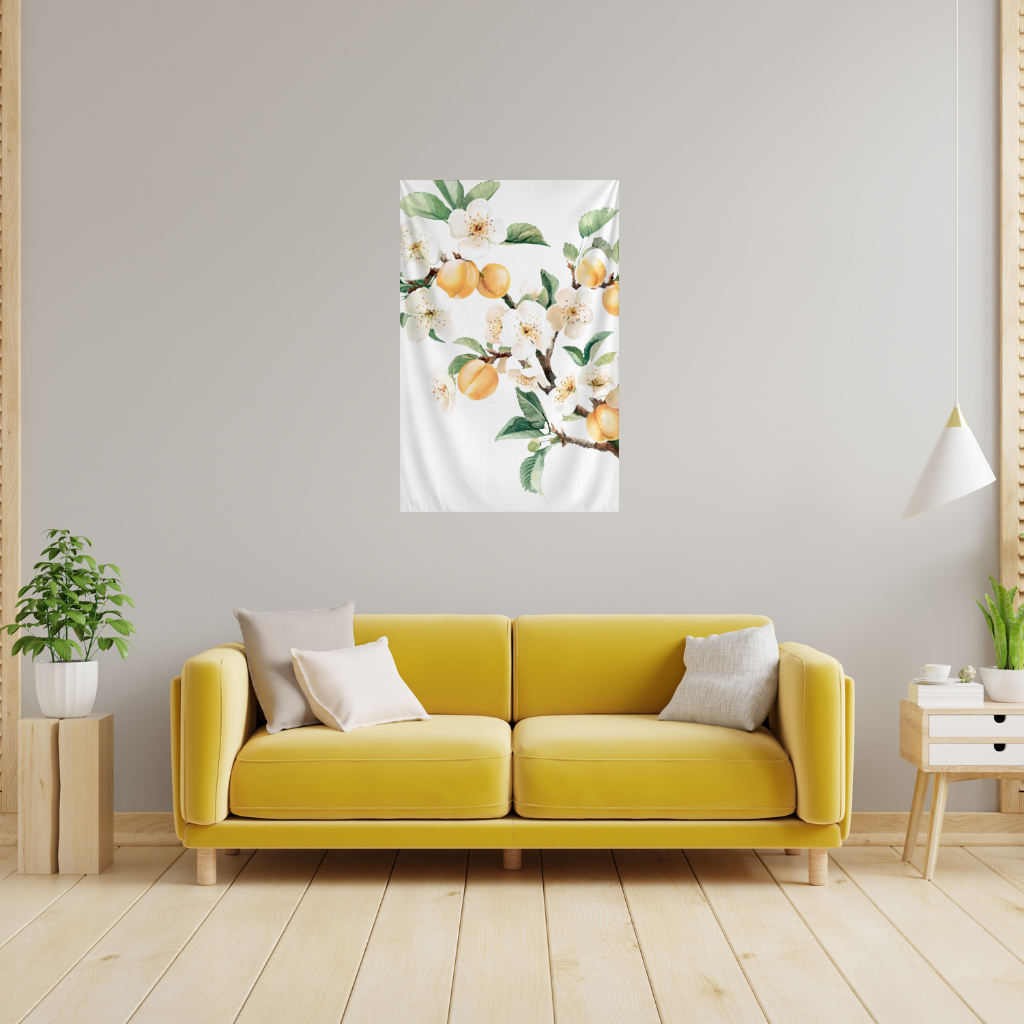 Watercolor Apricot Blossom Branch Wall Tapestry