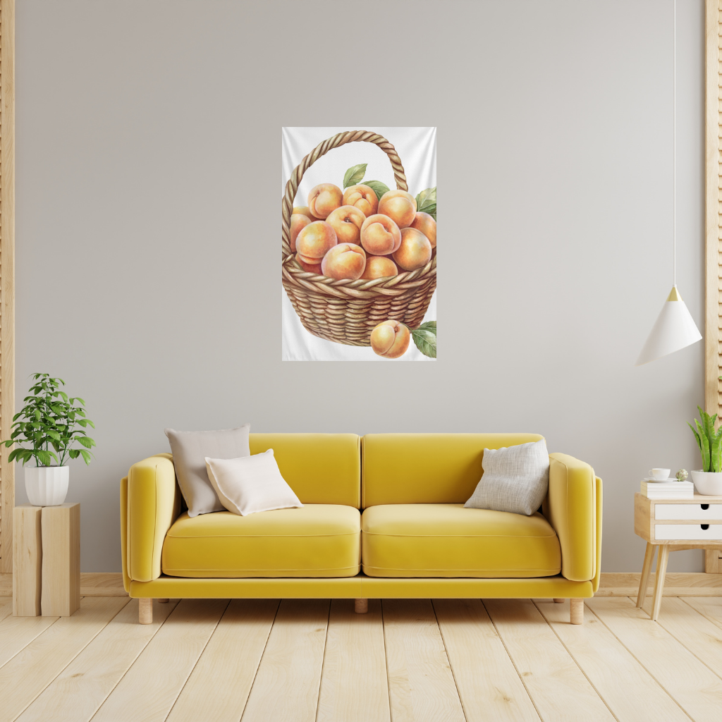 Fresh Peaches in Wicker Basket Wall Tapestry