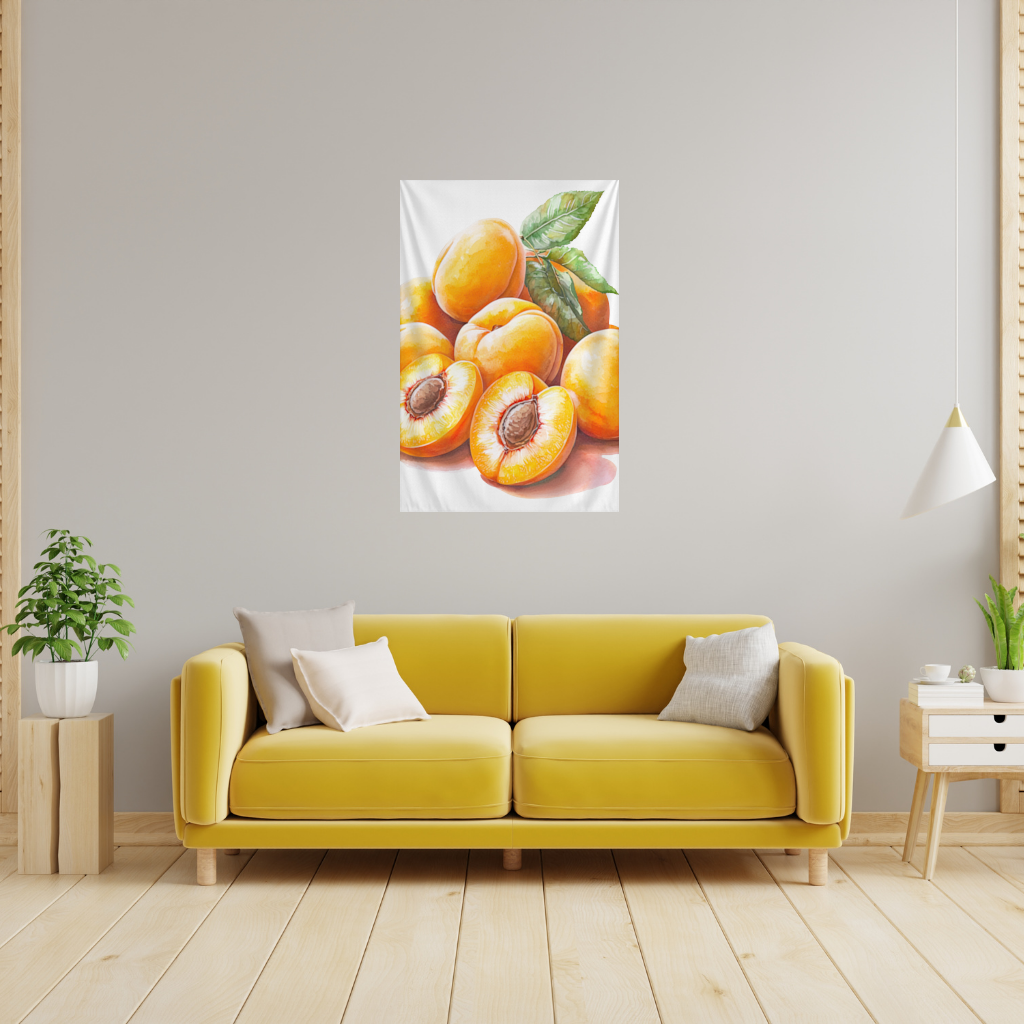 Watercolor Apricot and Leaves Wall Tapestry