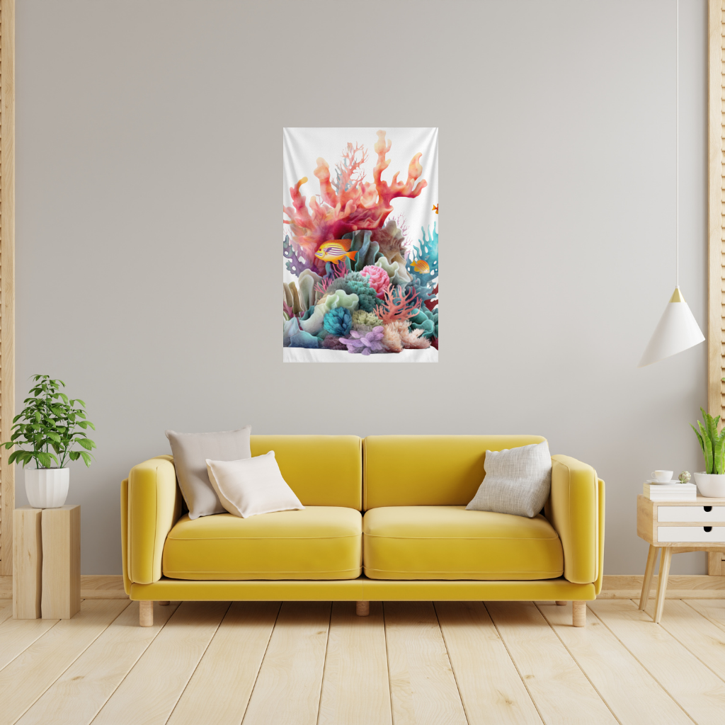 Vibrant Coral Reef and Tropical Fish Wall Tapestry