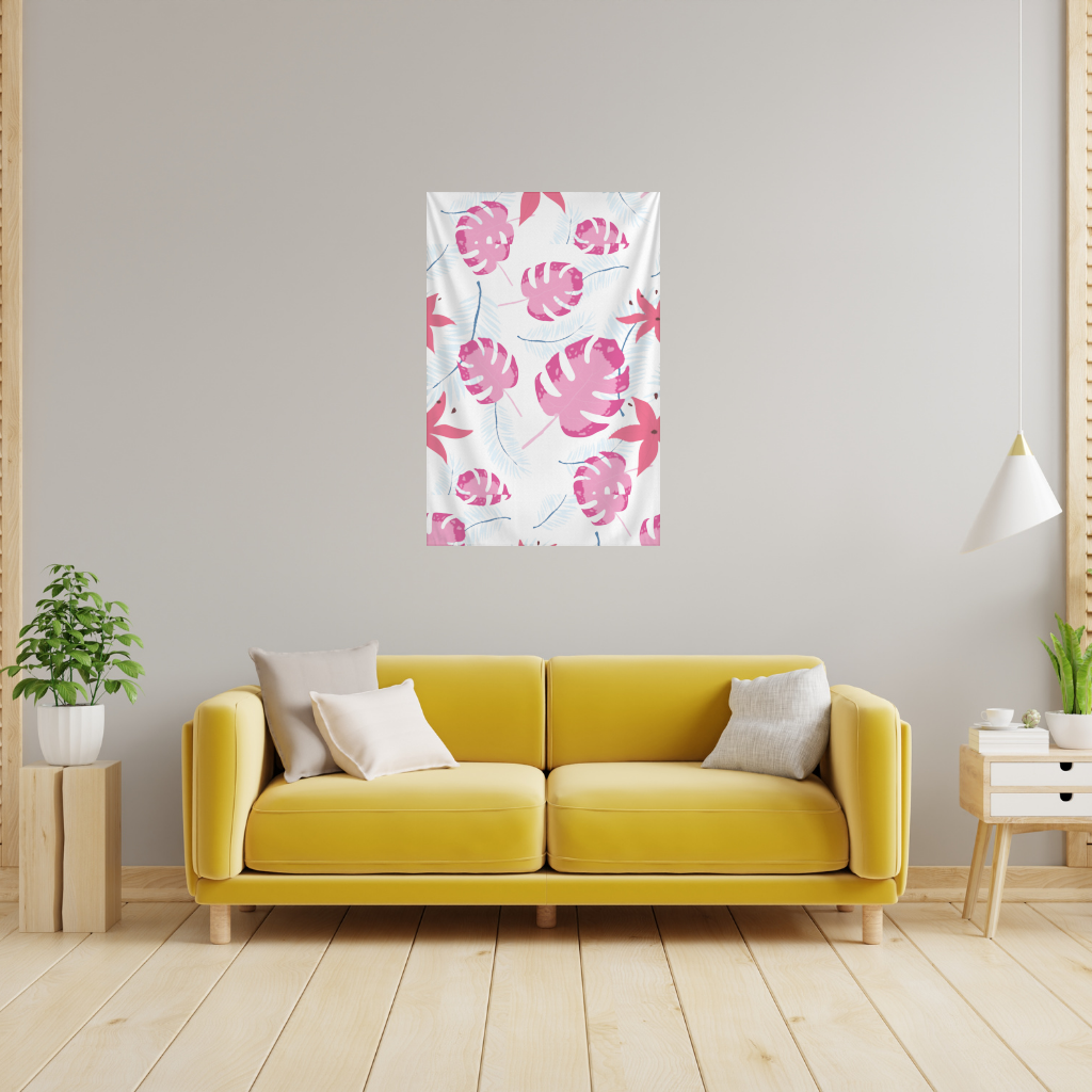 Pink Monstera and Tropical Lily Wall Tapestry