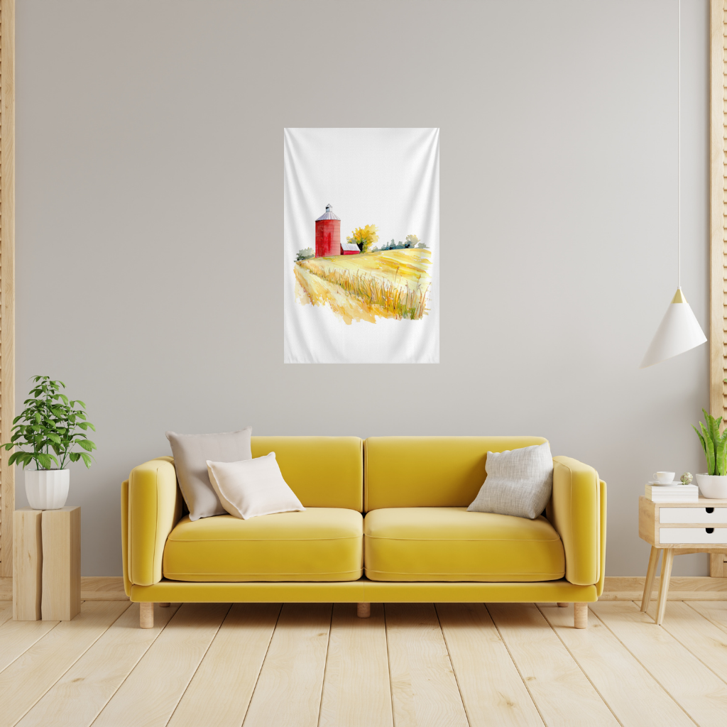 Kırmızı Silo ve Altın Buğday Tarlası Duvar Örtüsü