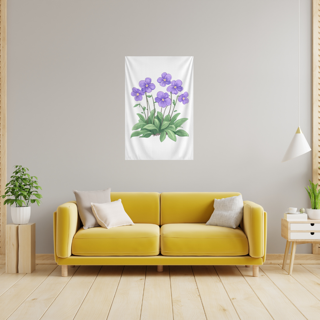 Cottagecore Purple Violets Wall Tapestry