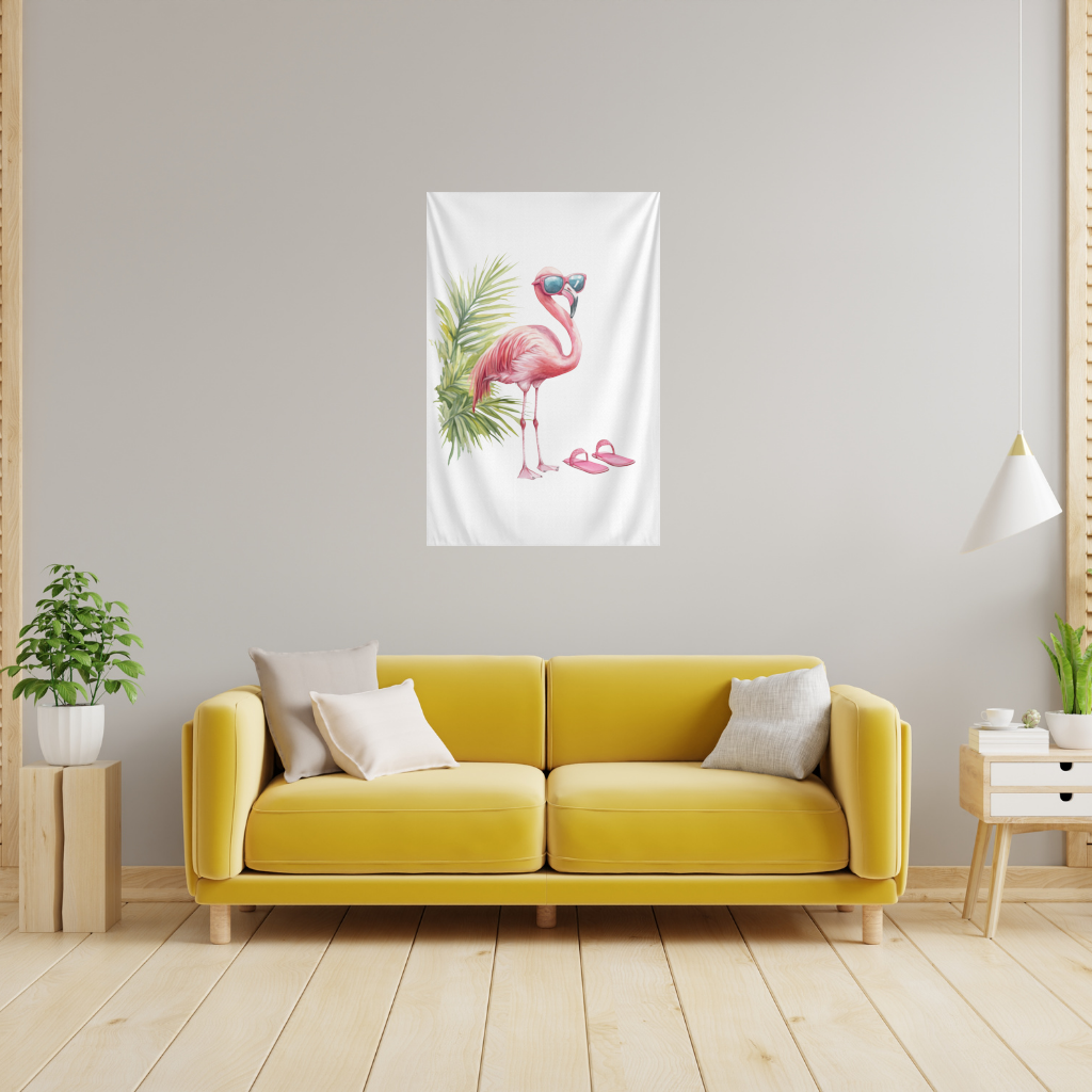 Güneş Gözlüklü Pembe Flamingo Duvar Örtüsü