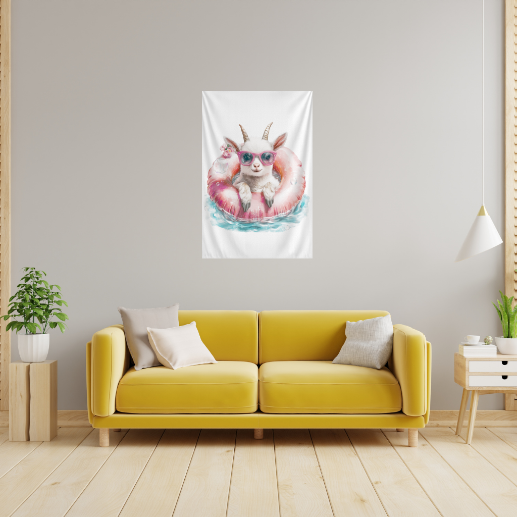 Pembe Gözlüklü Havuzda Yavru Keçi Duvar Örtüsü