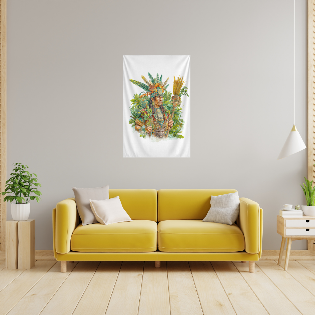 Maya Mısır Rahibi ve Tüylü Başlık Duvar Örtüsü