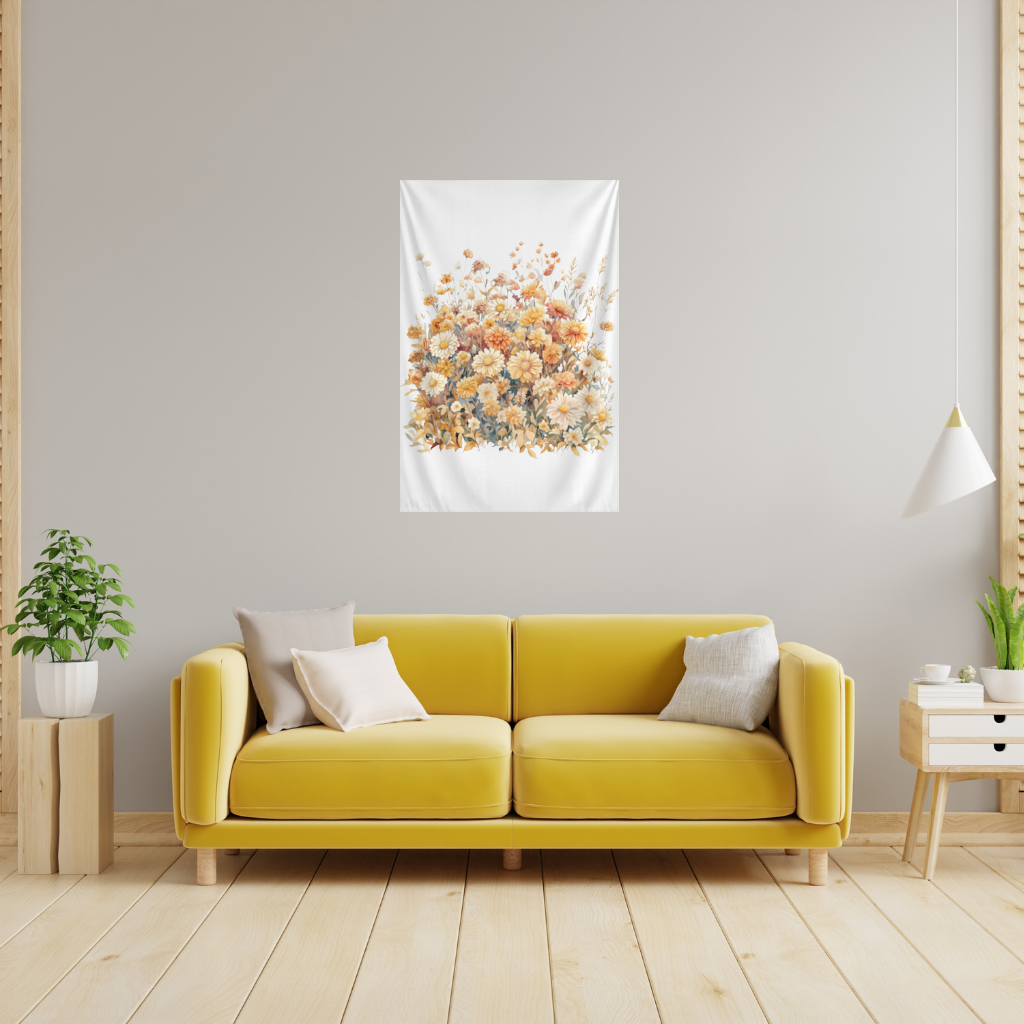 Watercolor Orange Wildflowers Wall Tapestry