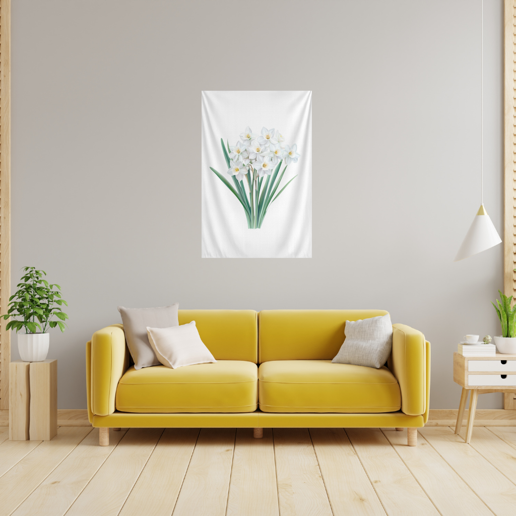 White Daffodil Bouquet Botanical Wall Tapestry