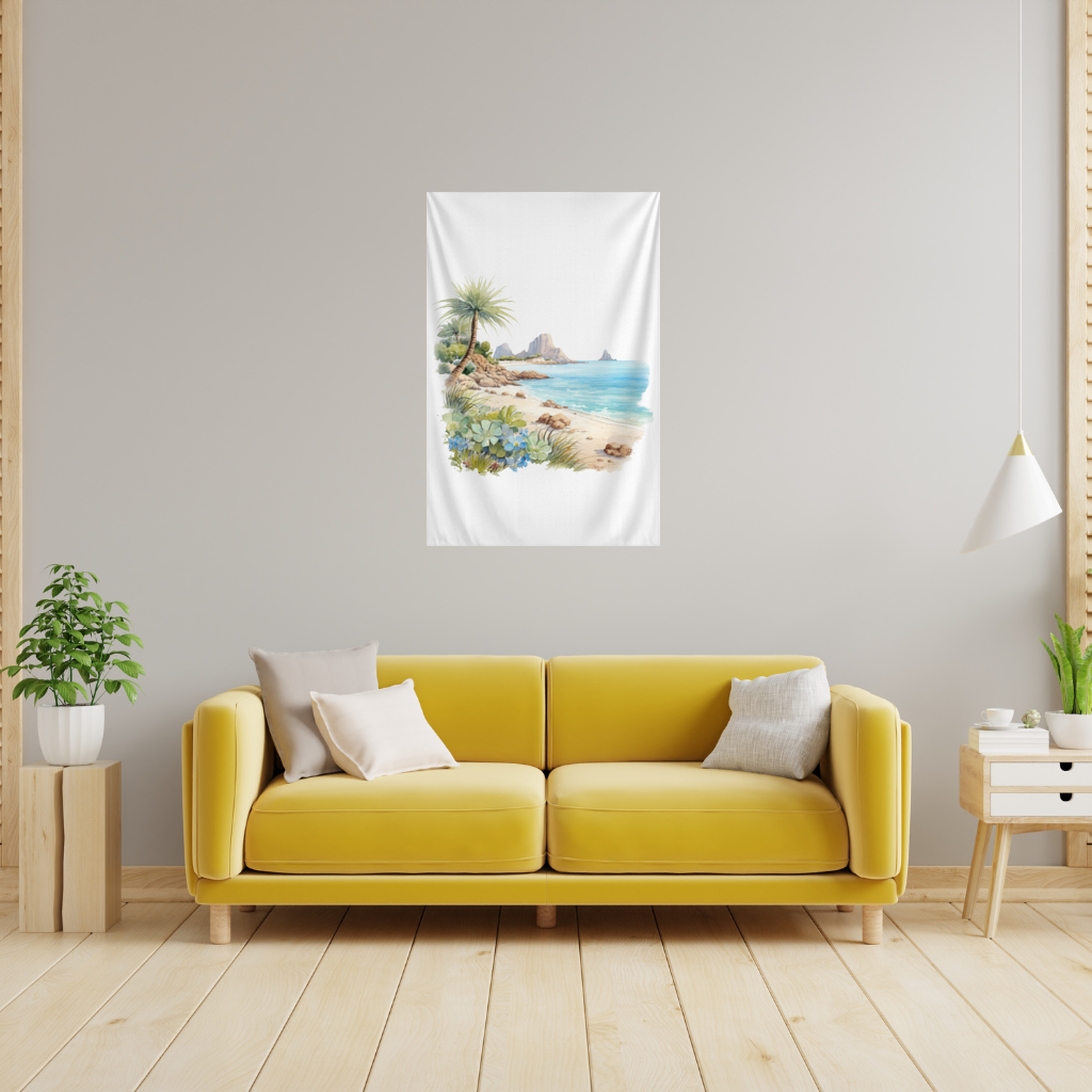Tropical Palm Tree and Turquoise Sea Wall Tapestry