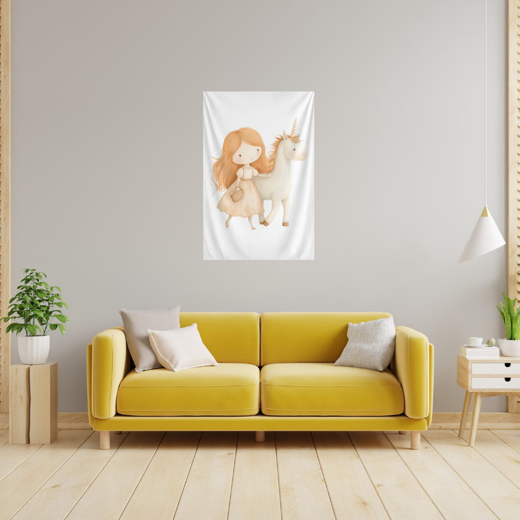 Ginger Girl with Whimsical White Unicorn 