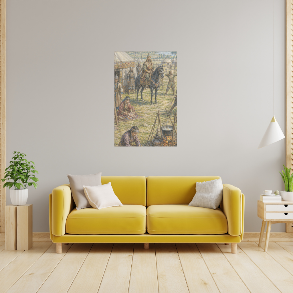 Ancient Steppe Heritage Historic Turkish Camp Scene Art 