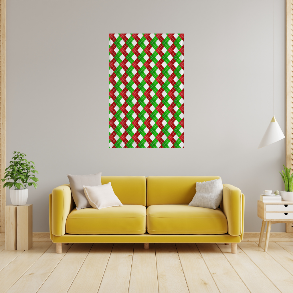 Red Green Argyle Plaid Background Pattern Wall Tapestry