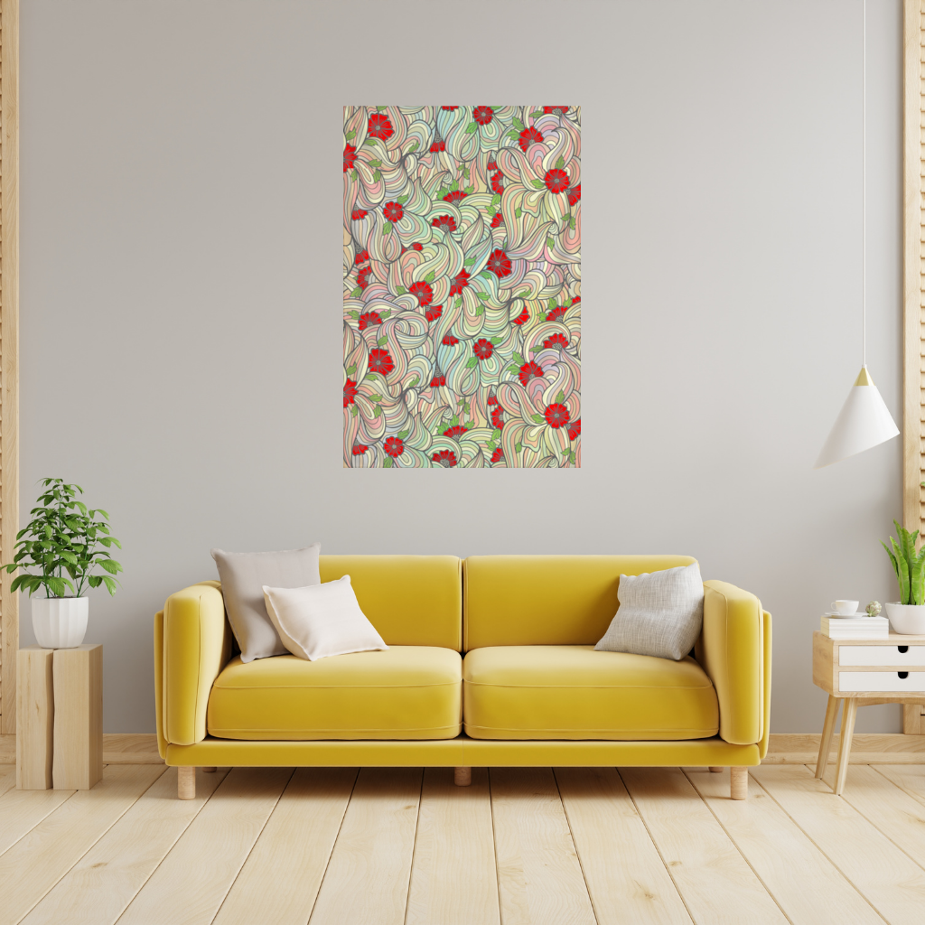 Floral Retro Wavy Pattern Wall Tapestry