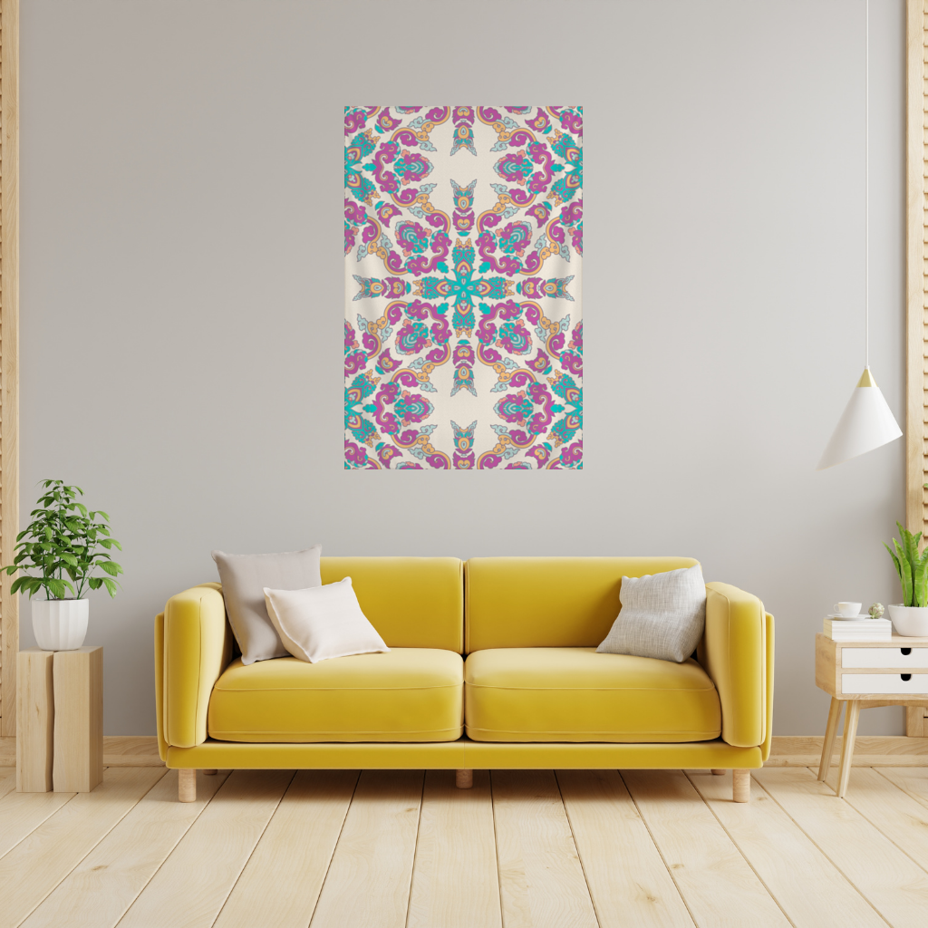 Colorful Oriental Symmetrical Mandala Pattern Wall Tapestry