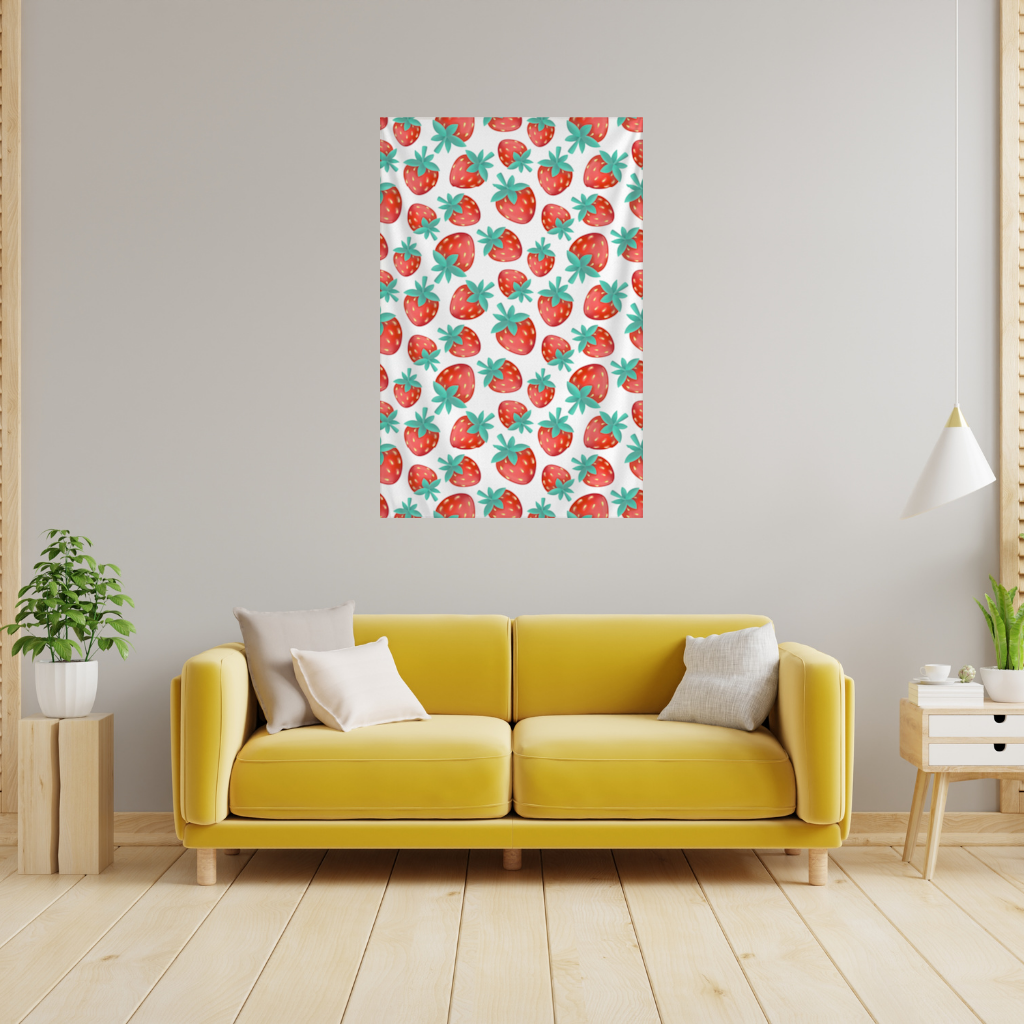 Vibrant Red Strawberry Summer Pattern Wall Tapestry