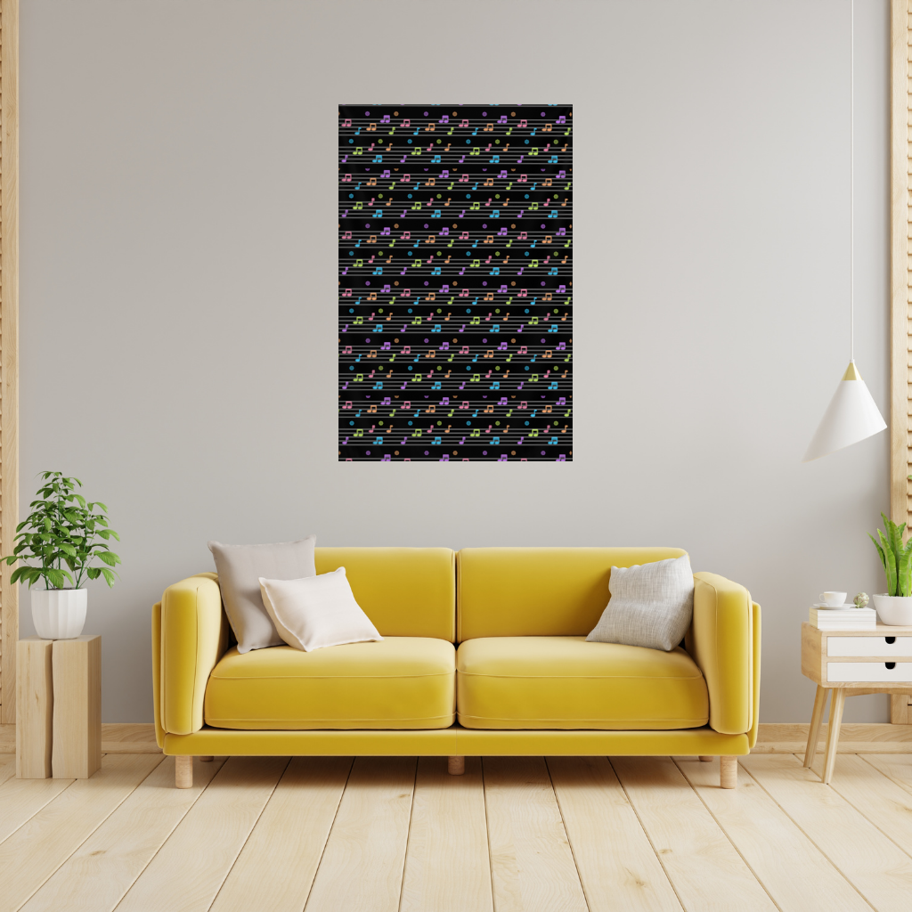 Vibrant Neon Music Notes and Rhythm Seamless Pattern 