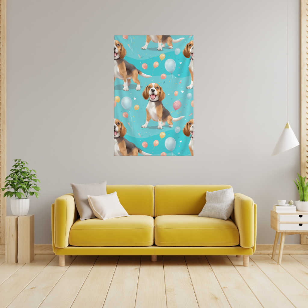 Cute Beagle Dog and Colorful Balloons Seamless Pattern Wall Tapestry