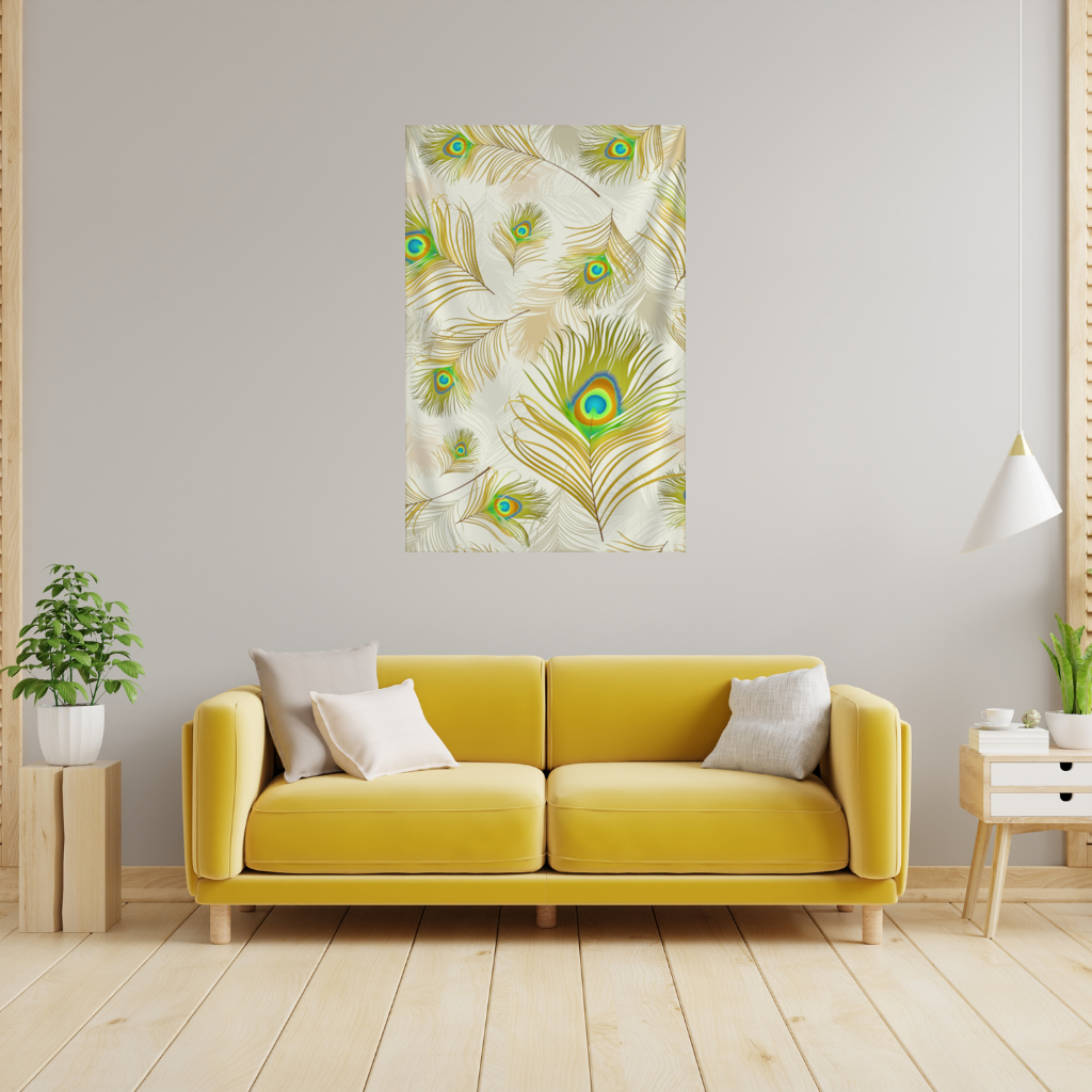 Elegant Peacock Feathers and Exotic Nature Seamless Pattern Wall Tapestry