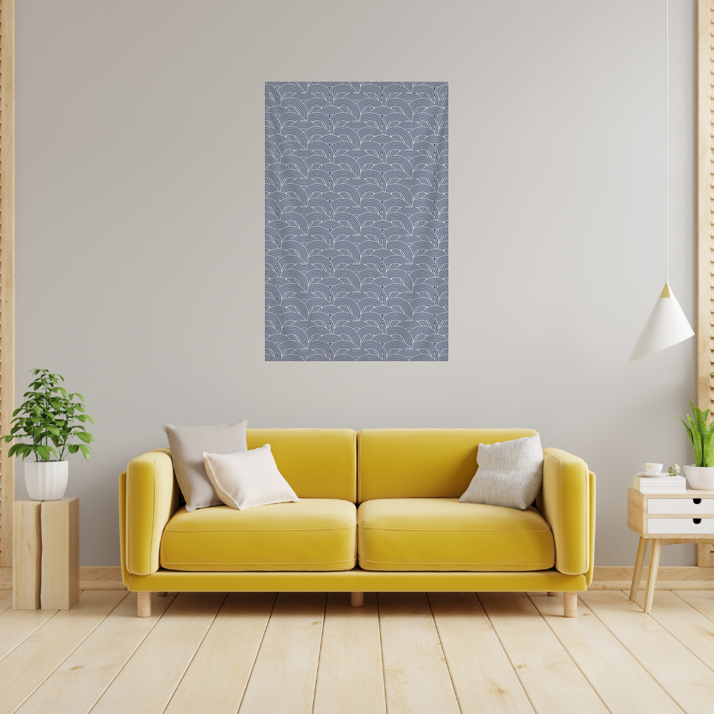 Navy and White Semi Circle Geometric Pattern Wall Tapestry