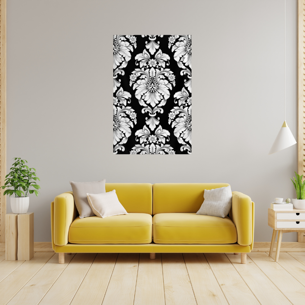 Black and White Baroque Floral Pattern 