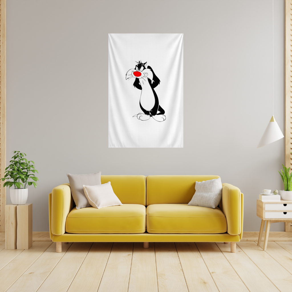 Komik Çizgi Film Kedisi İllüstrasyonu Duvar Örtüsü