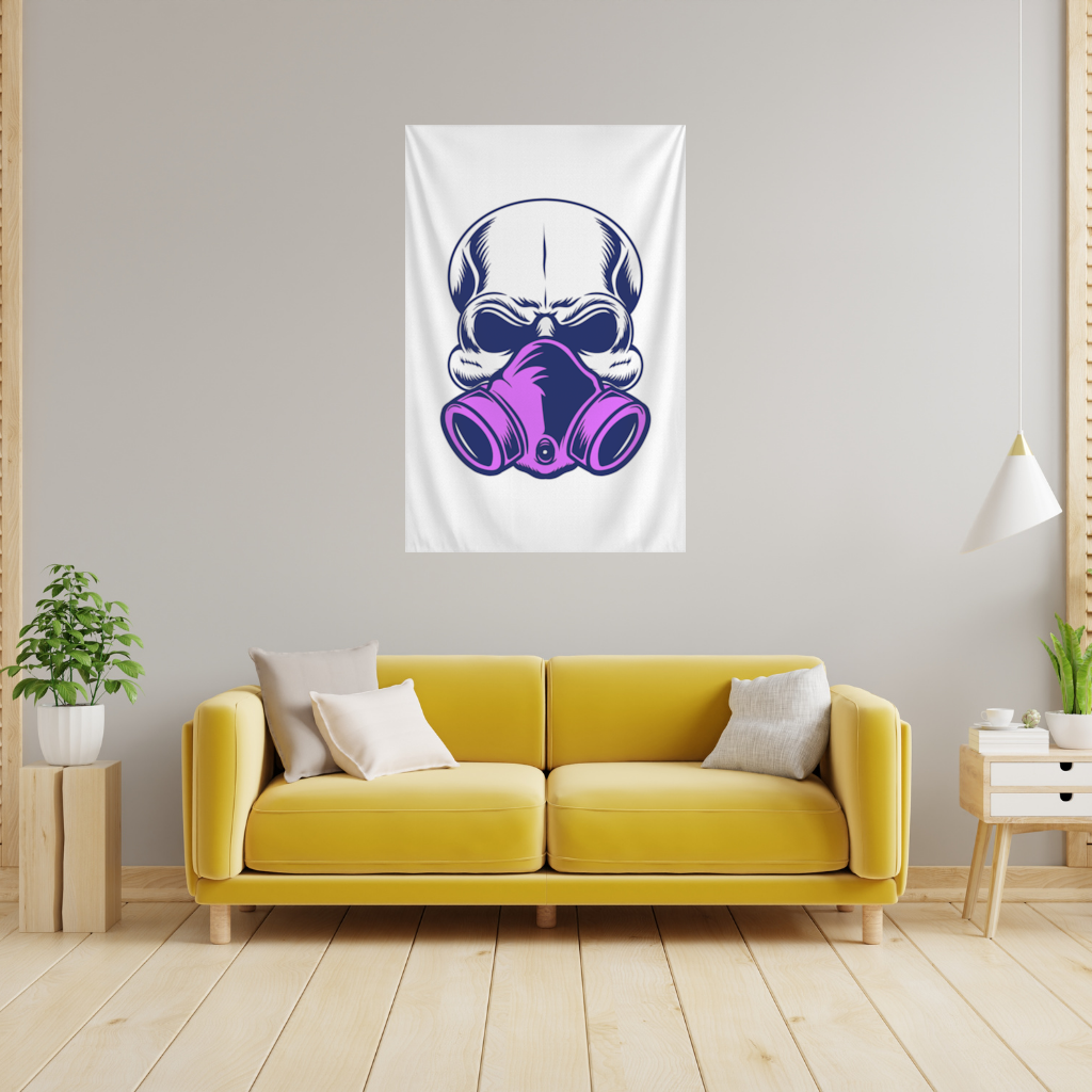 Skull with Gas Mask Illustration Modern and Edgy Design Wall Tapestry