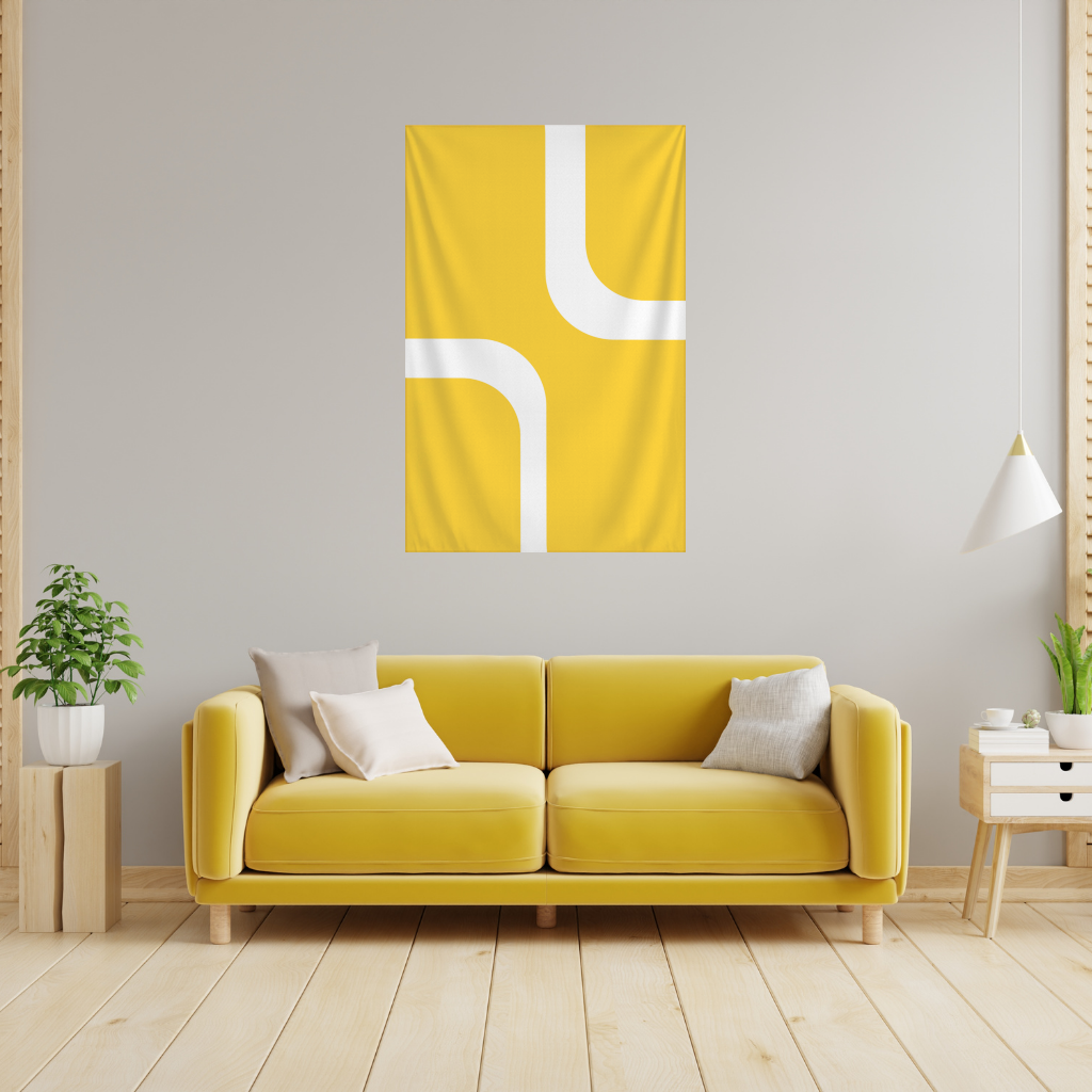 Yellow Geometric Labyrinth and Modern Abstract Pattern Wall Tapestry