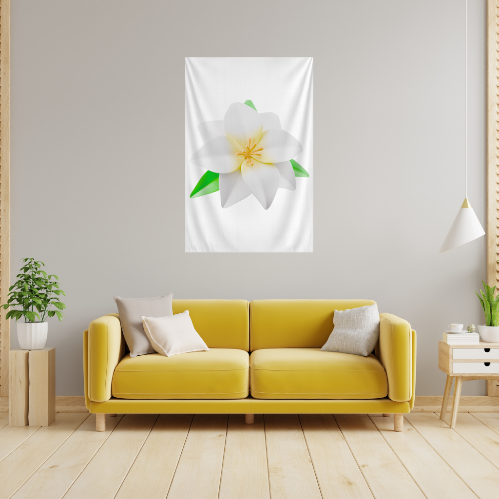 3D White Lily Flower Illustration Wall Tapestry