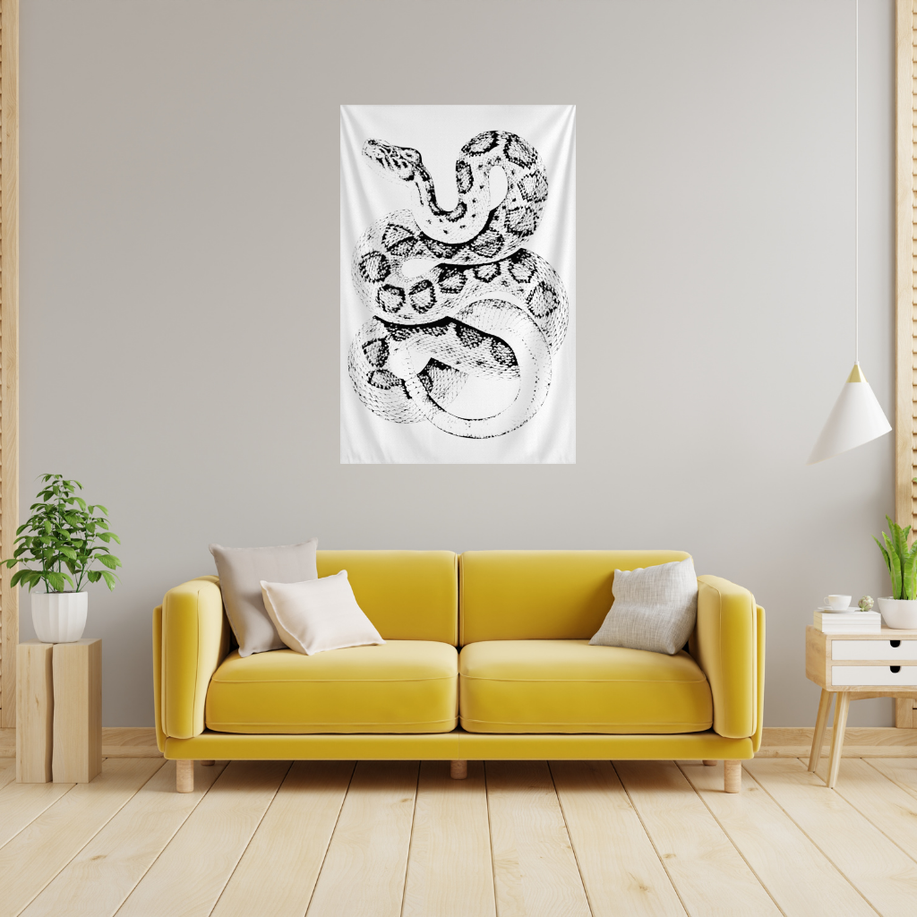 Detailed Vintage Rattlesnake Illustration Wall Tapestry