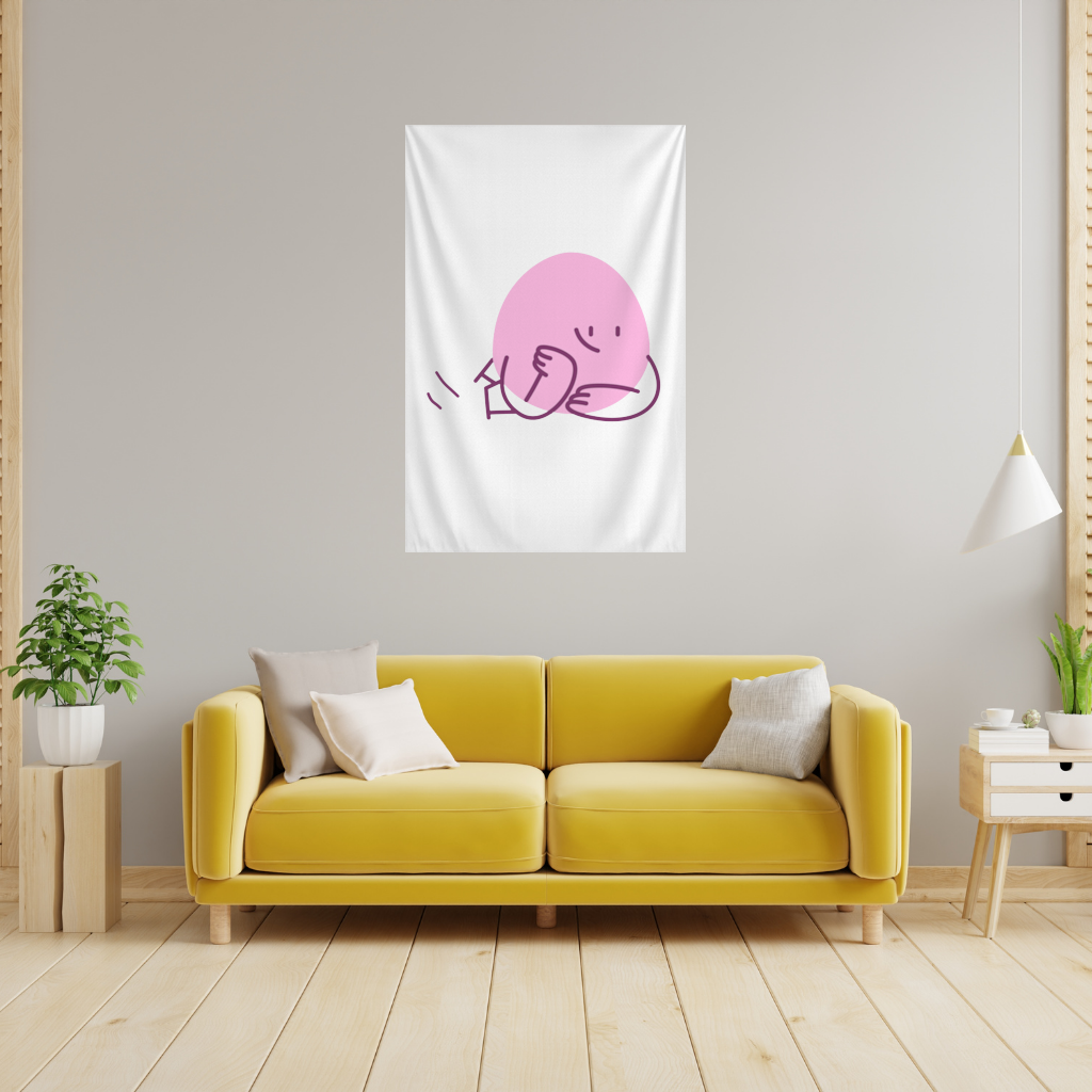 Sevimli Pembe Uzanmış Karakter Çizimi Duvar Örtüsü