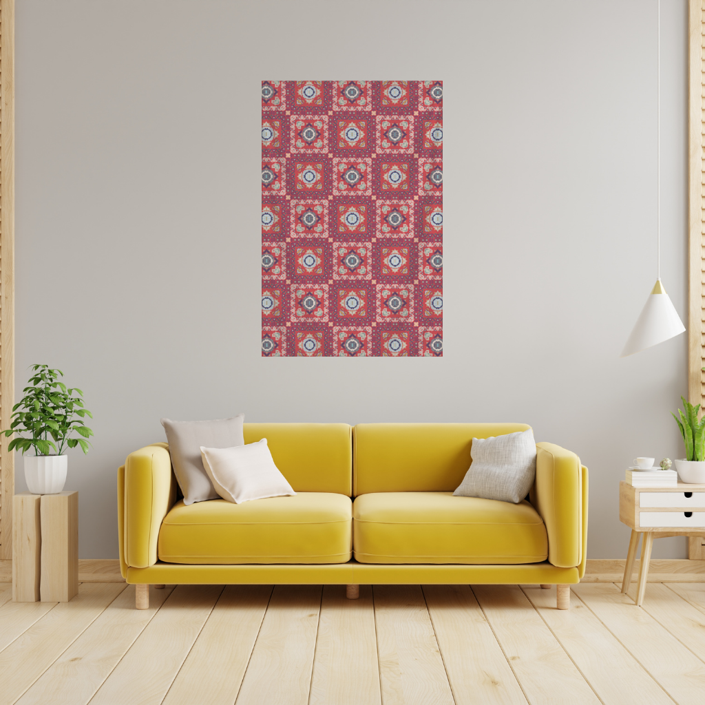 Traditional Kilim Inspired Red Ethnic Geometric Pattern Wall Tapestry