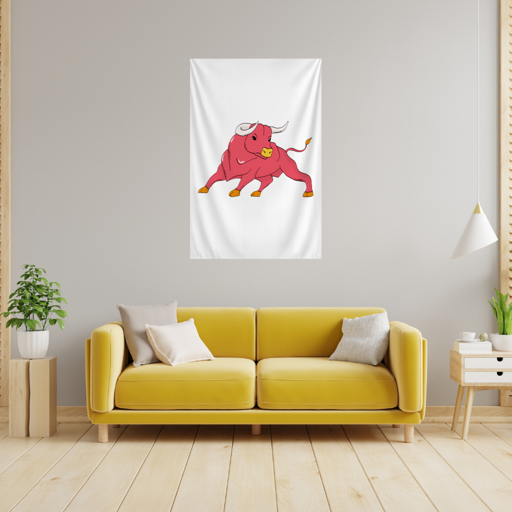 Spanish Red Bull Illustration Inspired by Matador Theme Wall Tapestry