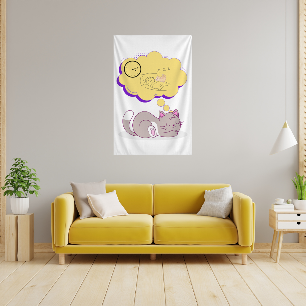 Cat Planning a 4 AM Zoomies Illustration Wall Tapestry