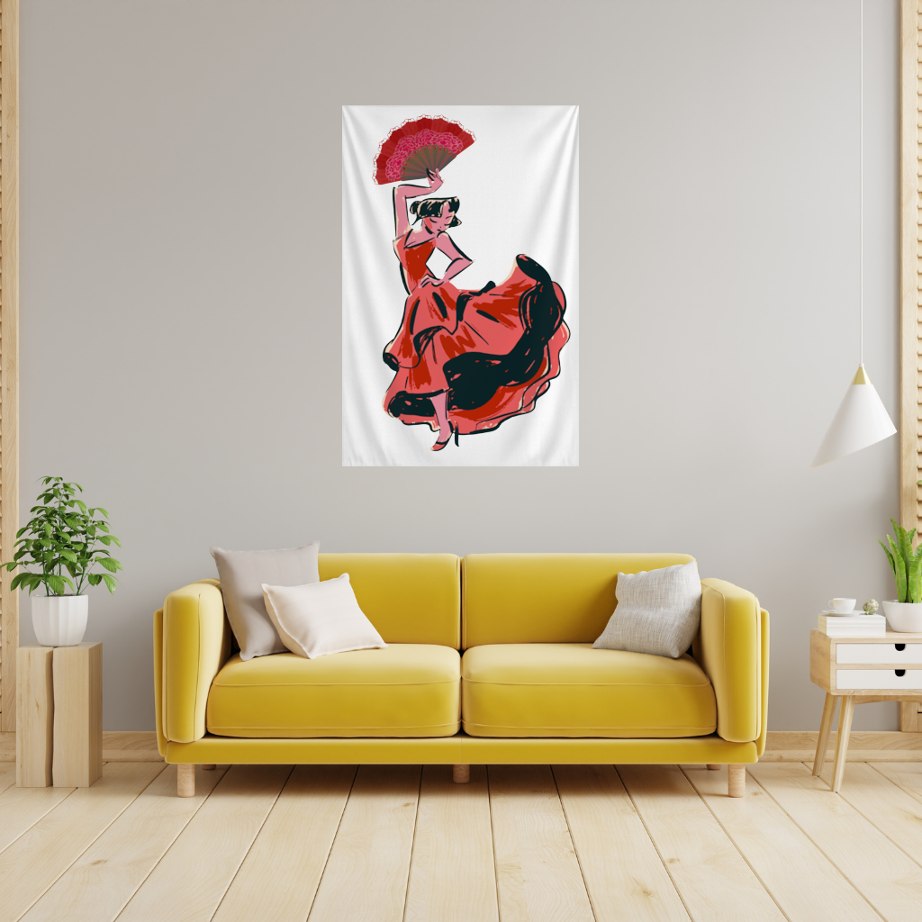 Flamenco Dancer with Fan Illustration Wall Tapestry