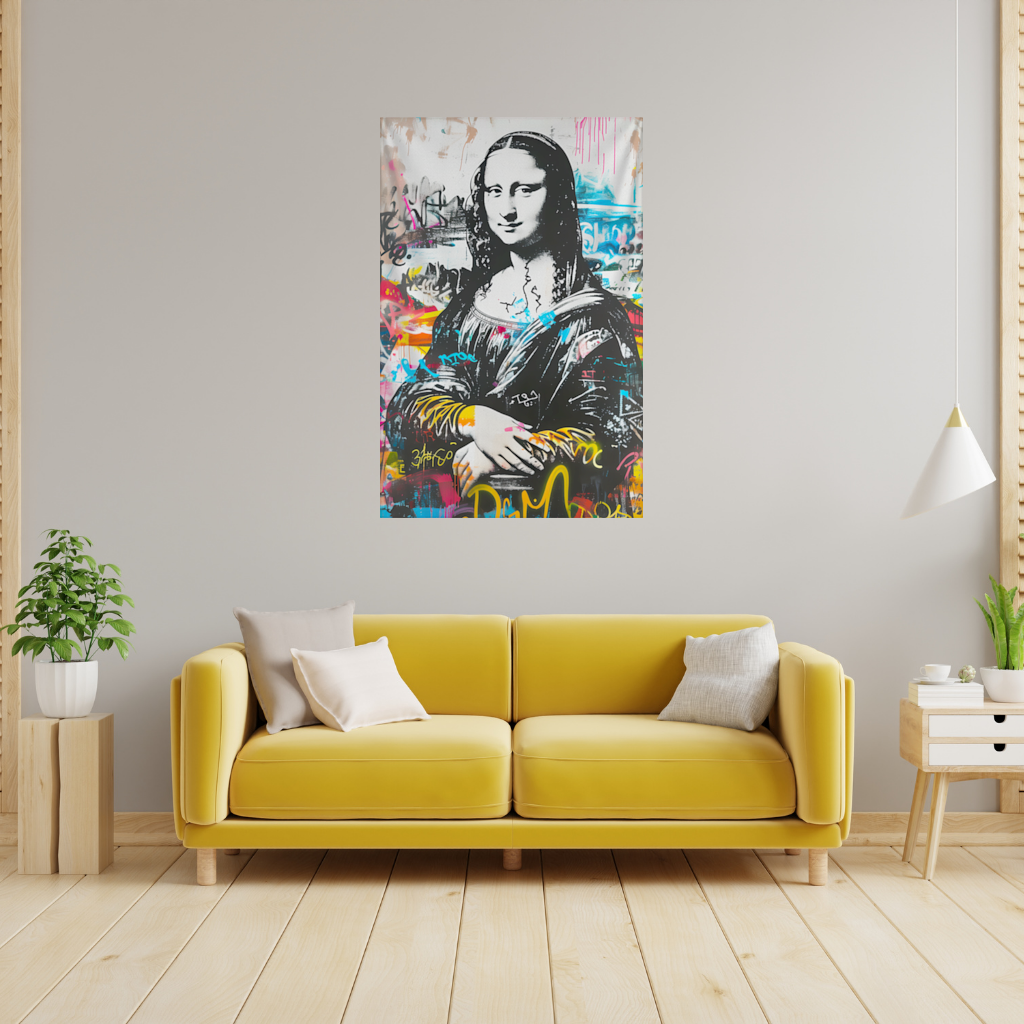 Graffiti Style Modern Mona Lisa Illustration Wall Tapestry