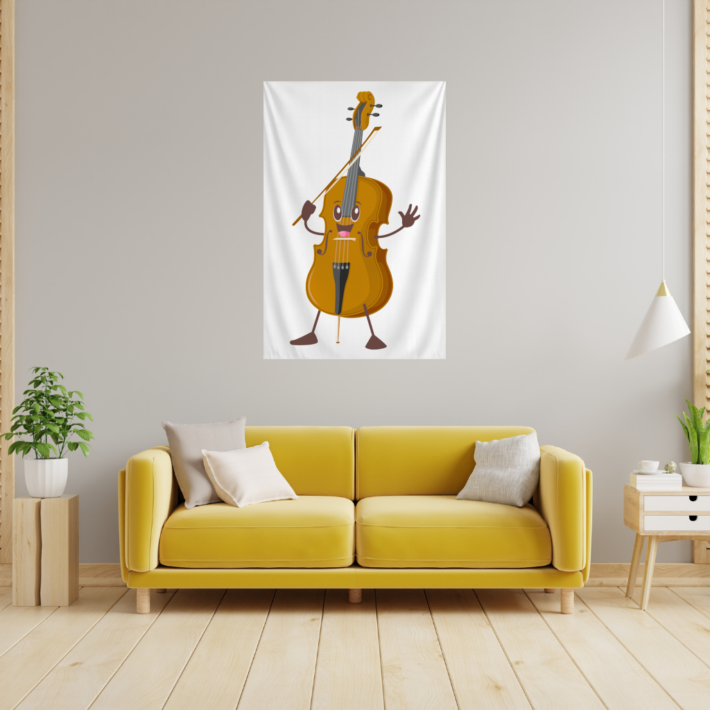 Happy Cello Character Art Design Wall Tapestry