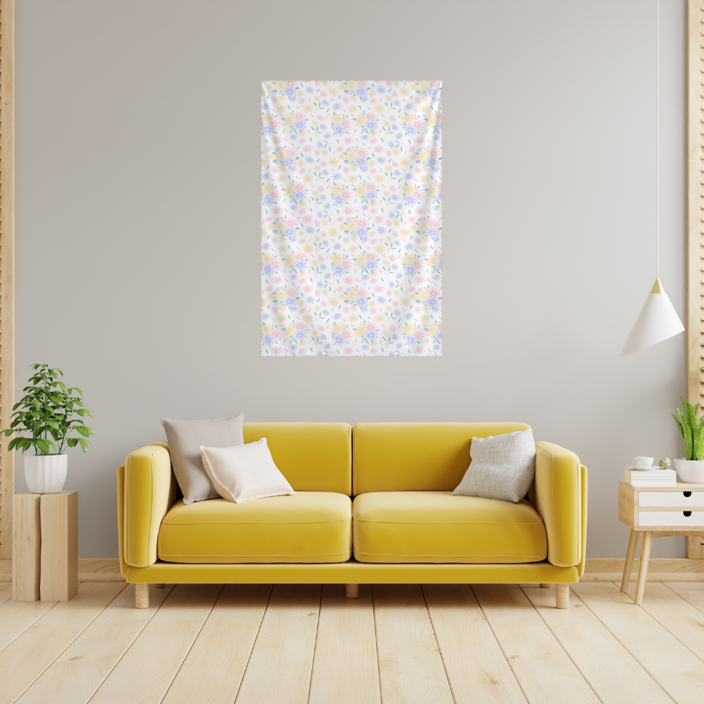 Colorful Pastel Spring Floral Pattern Wall Tapestry