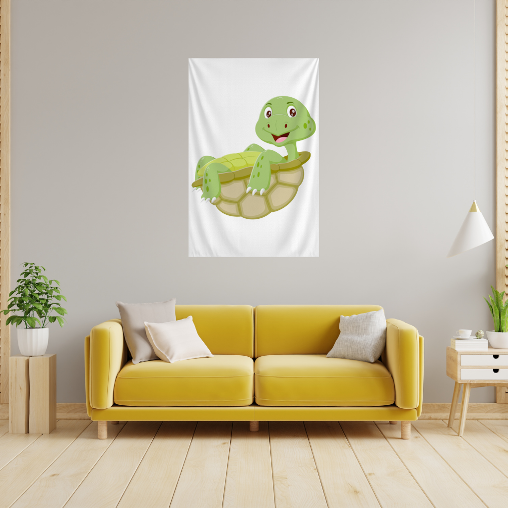 Happy Smiling Green Turtle in Shell Wall Tapestry