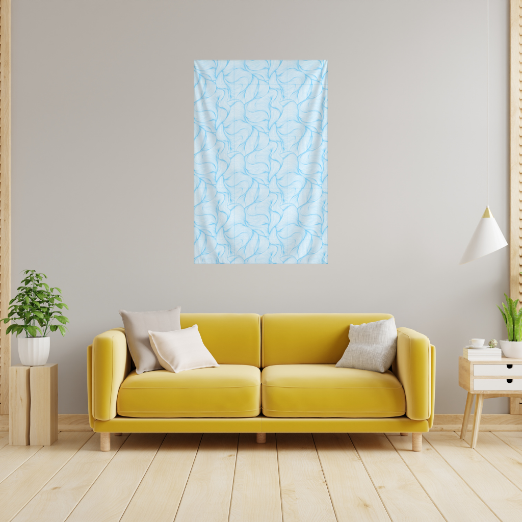 Blue Wavy Linear Abstract Pattern Wall Tapestry