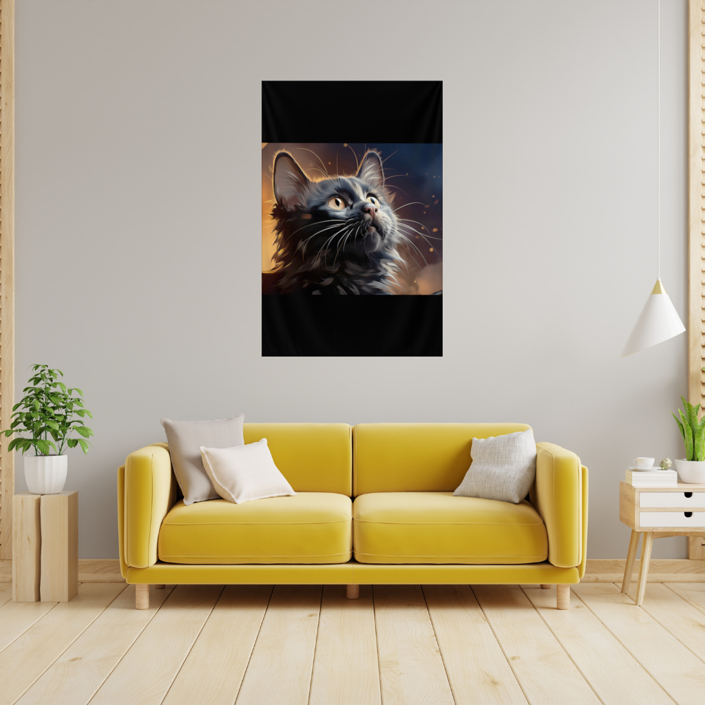 Black Cat Digital Art Wall Tapestry