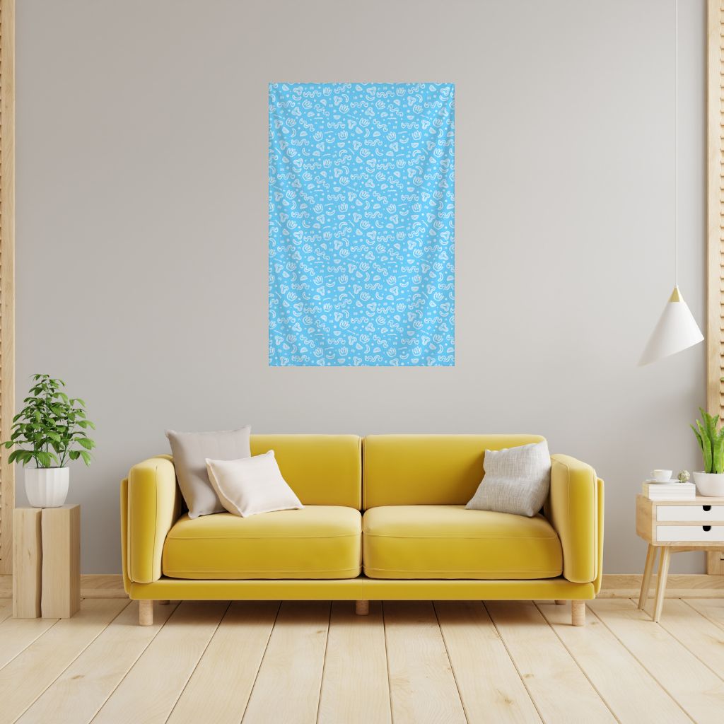 Blue Abstract Doodle Wall Tapestry